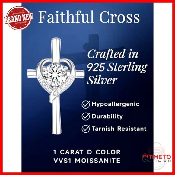 Sterling Silver Moissanite Cross Pendant Necklace Elegant Religious Gift
